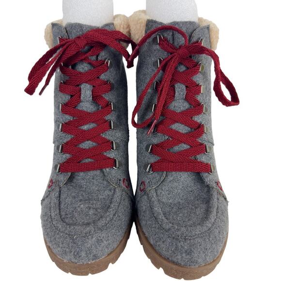 KORKS EVIE‎ LACE UP WOOL HEELED HIKER ANKLE BOOTIE IN GRAY NWOB WOMEN'S SIZE 8M - Picture 3 of 13